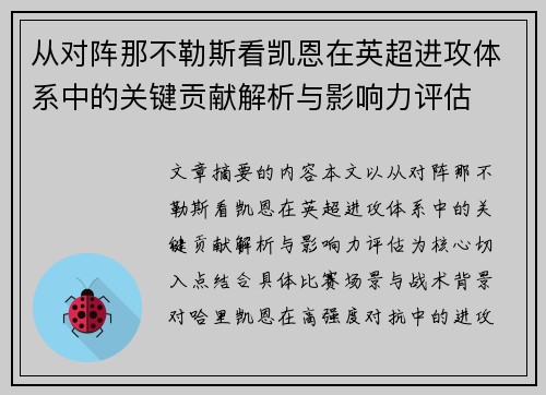 从对阵那不勒斯看凯恩在英超进攻体系中的关键贡献解析与影响力评估